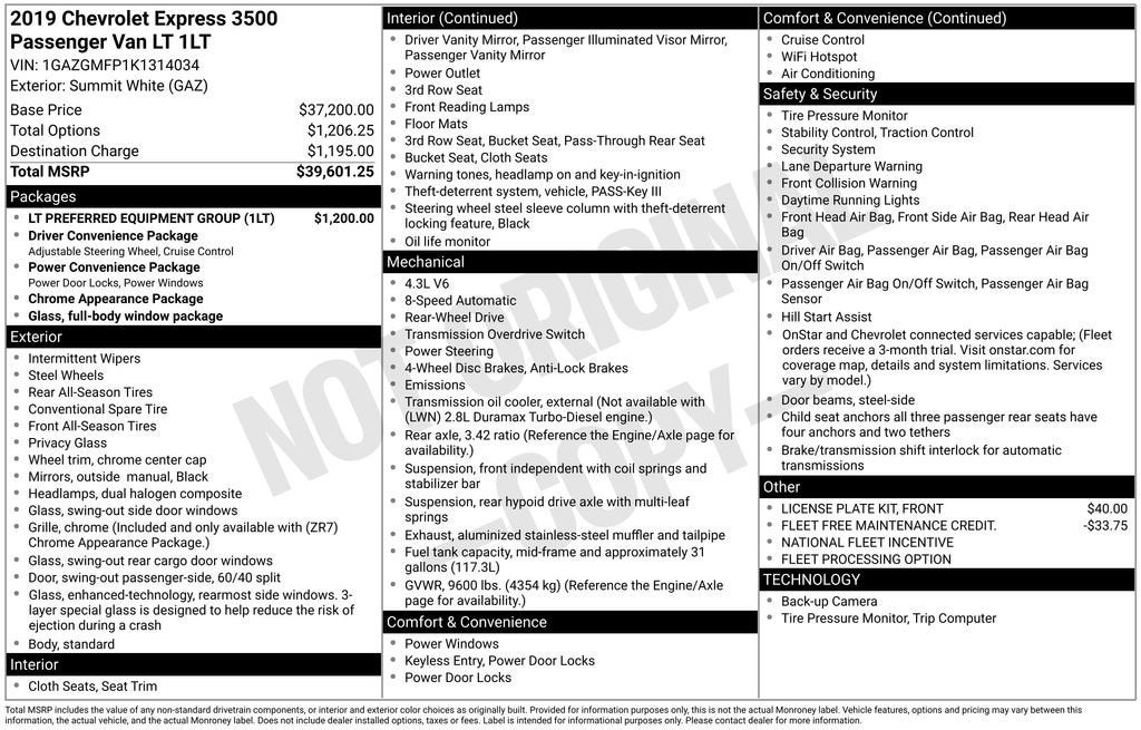 2019 Chevrolet Express Passenger 3500 LT