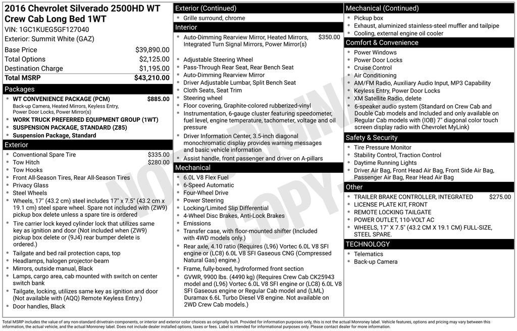 2016 Chevrolet Silverado 2500 HD Work Truck