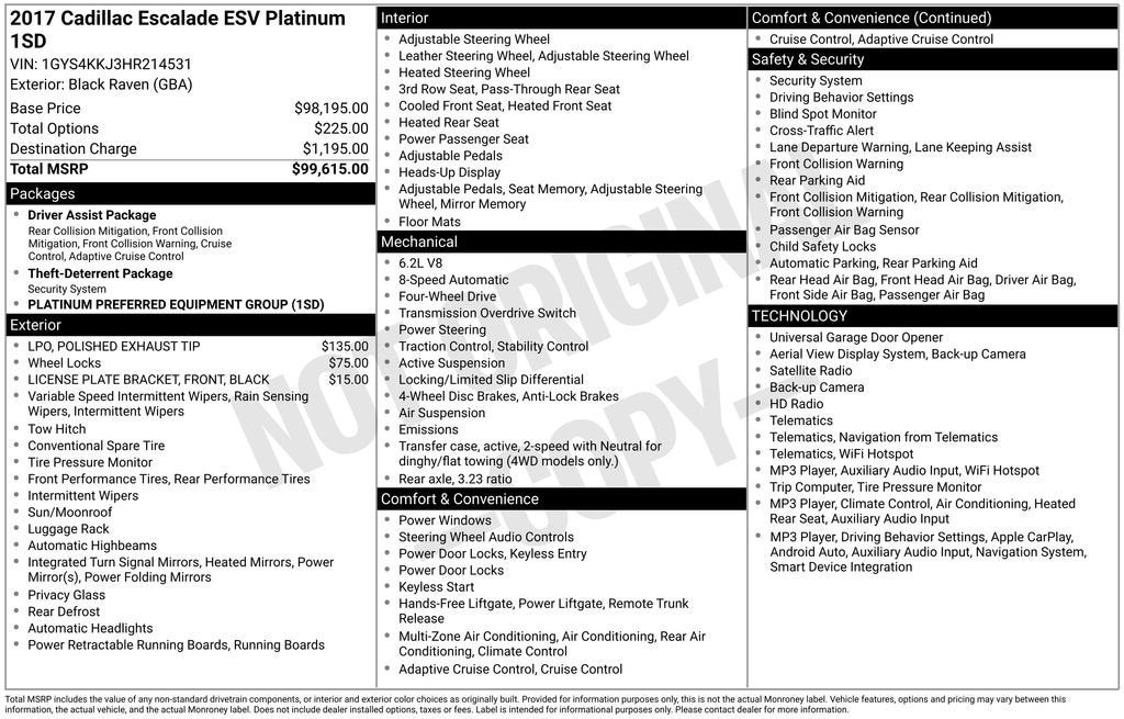 2017 Cadillac Escalade ESV Platinum